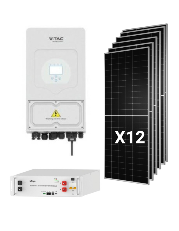 Kit Solar Híbrido Deye 6kw único fase com 12...