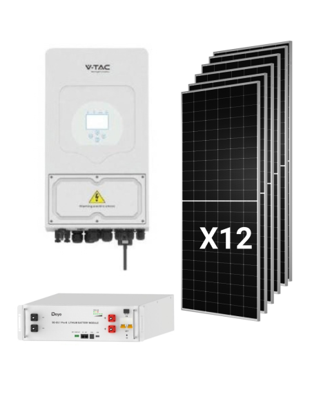 Kit Solar Híbrido Deye 6kW Monofásico con 12 Paneles Tongwei 630W y Batería 5,12kWh