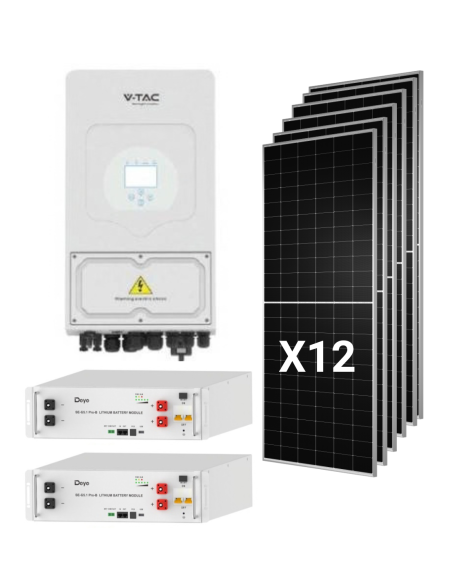 Hybrid Solar Kit Deye 6kw Einphasig mit 12 Panels Tongwei 630W und 2 Batterien 5,12 kWh