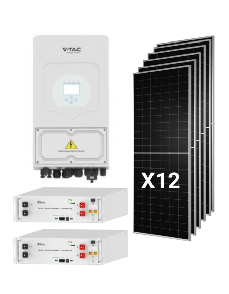 Kit Solar Híbrido Deye 6kW Monofásico con 12 Paneles Tongwei 630W y 2 Baterías 5,12kWh