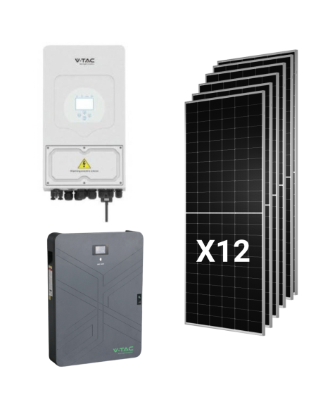 Hybrid Solar Kit Deye 6kw single-phase with 12 panels Tongwei 630W and Battery V-TAC 14,33KWh