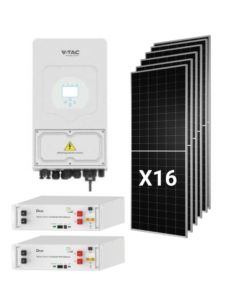 Hybrid Solar Kit Deye 8kw Single-phase with 16 panels Tongwei 630W and 2 Batteries 5,12KWh
