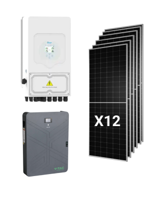 Kit solare ibrido Deye 6KW monofase monofase con 12 pannelli Tongwei 630W e batteria V-TAC 14,33KWH
